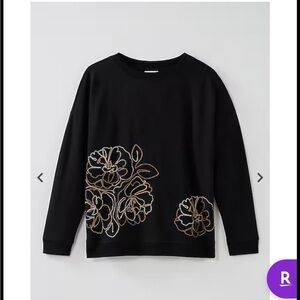 J. Jill Black Floral Embroidered Top